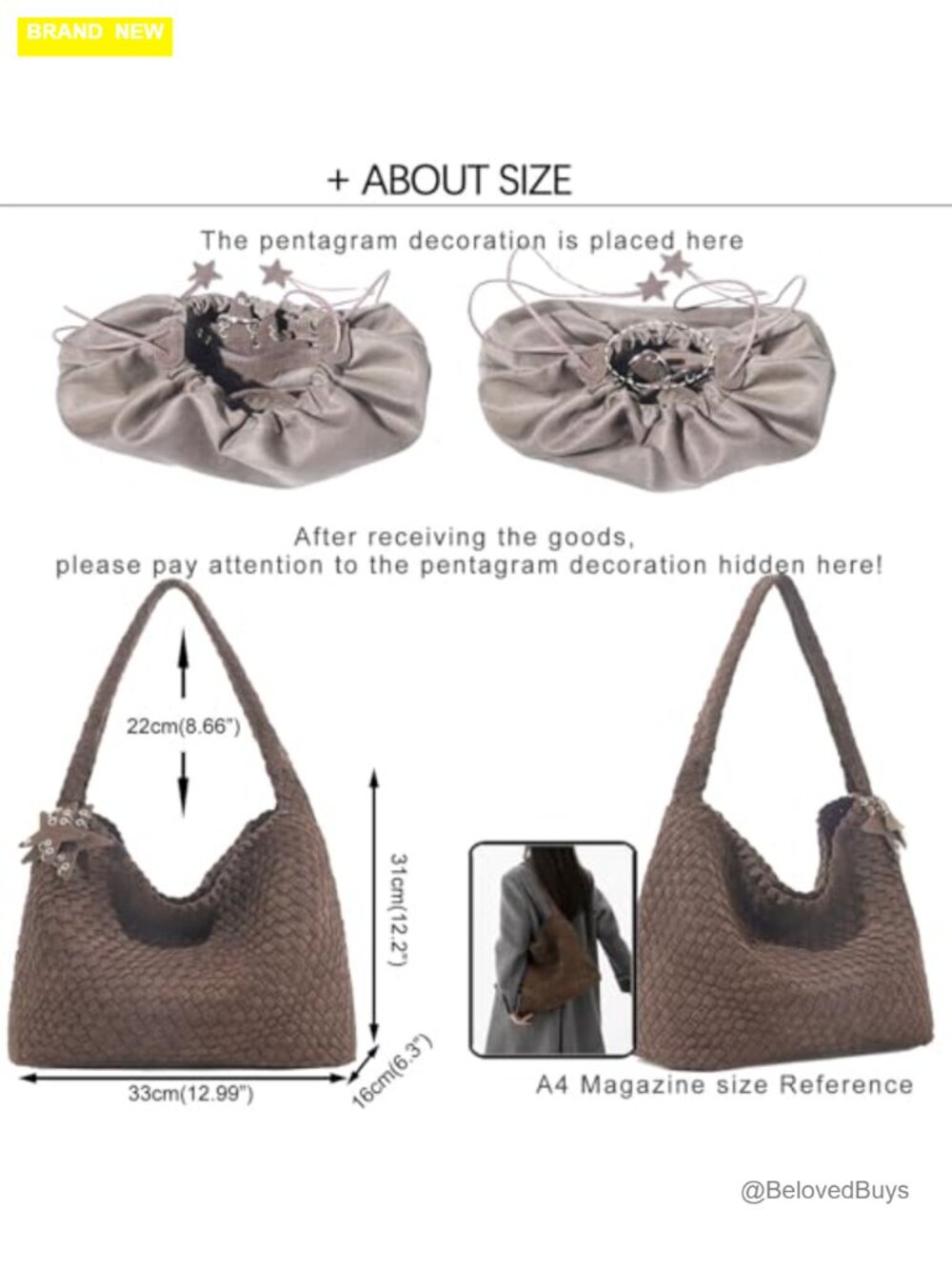 Handwoven Faux Suede Tote Bag with Magnetic Clasp, Beach Hobo, Satchel Purse Set - Picture 3 of 7